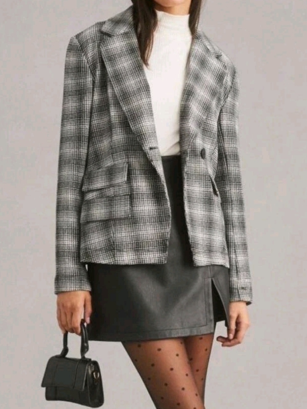 Maeve By Anthropologie Stretch Knit Black White Plaid Motif Blazer Jacket, Small